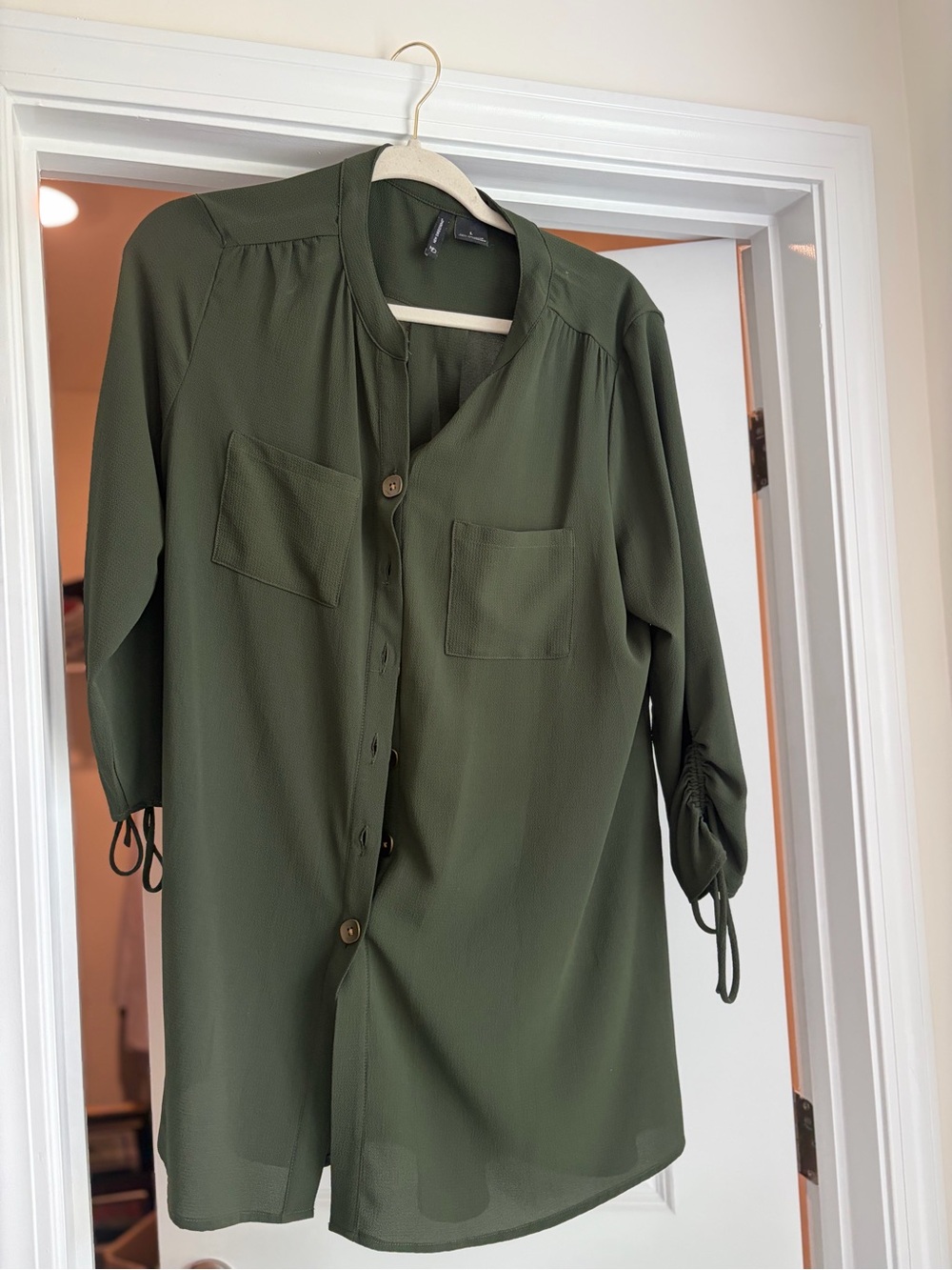 new directions Olive Green Women’s Button-Front Midi Shirt Dress